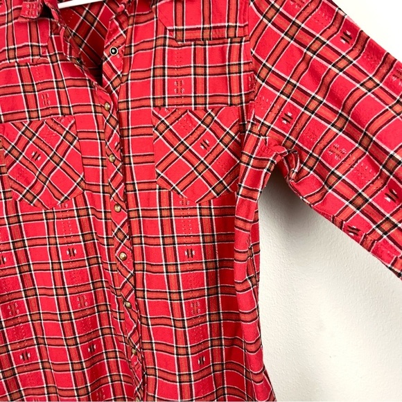 XIRENA Red Plaid Flannel Snap Buttondown Oversized Shirt Top - Picture 5 of 6